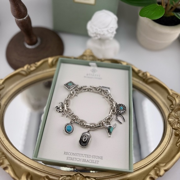 Atterri Western Charm Bracelet – Silver Stretch with Reconstituted Stone Accents - Picture 3 of 5